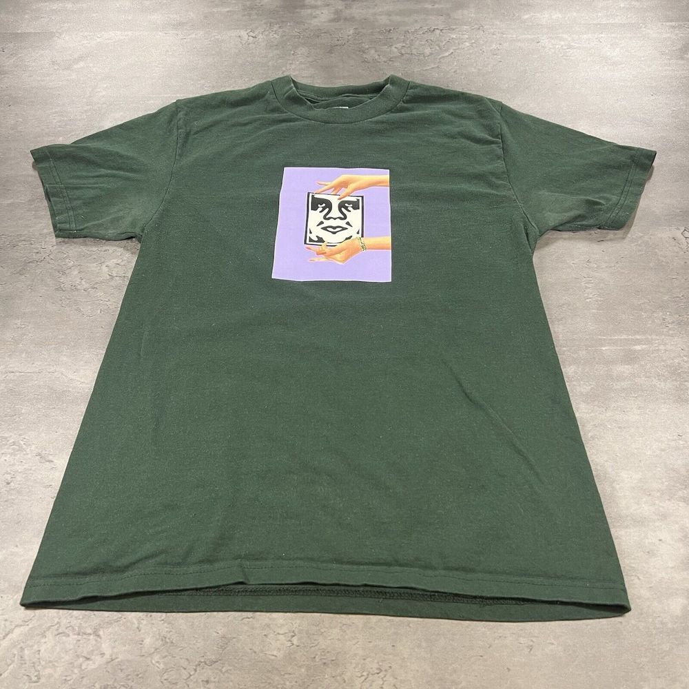 OBEY T Shirt Adult Small Green Mask Anon Art Graphic Box Logo Skate Surf